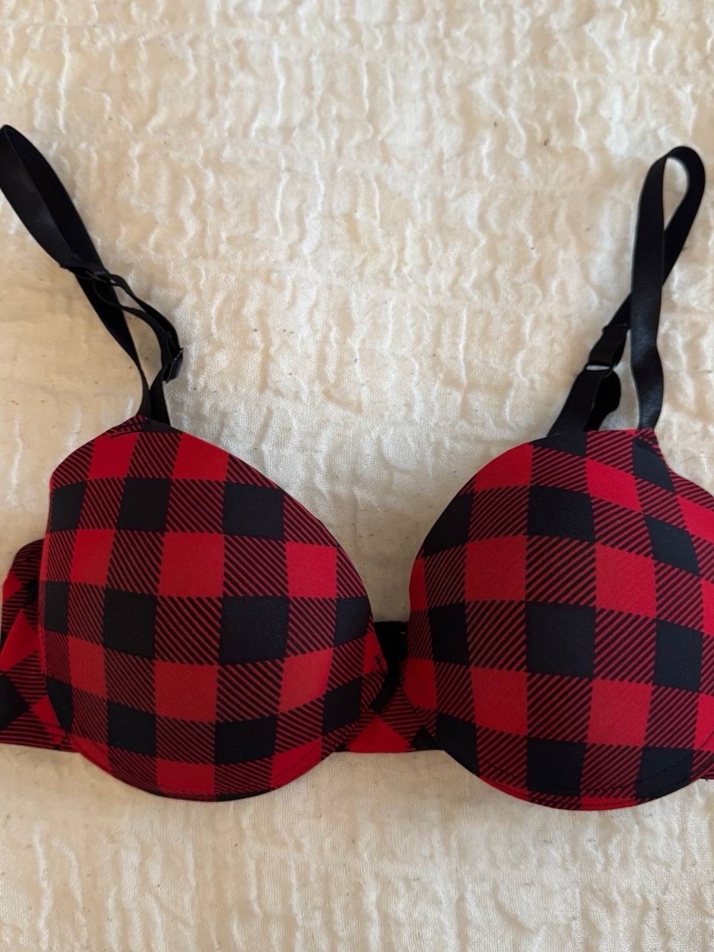 Red and Black Plaid T-Shirt Bra - Women Intimates